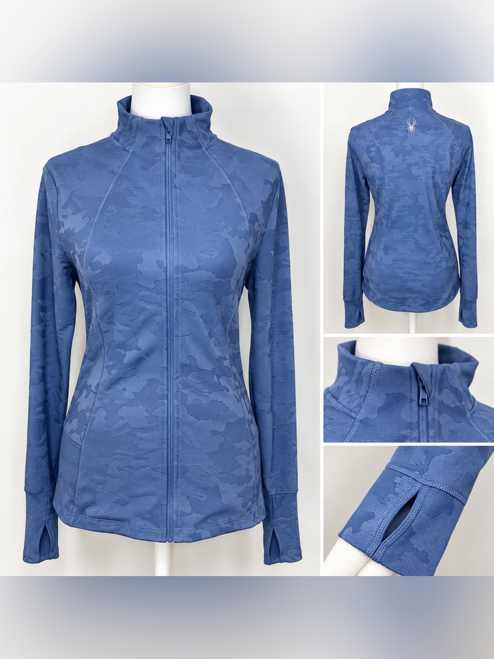 Spyder Active Blue Tonal Camo Full Zip Performance Jacket | Thumbholes